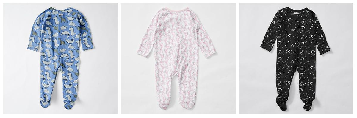 (L)Dino Blue Coverall, Unicorn Pink Coverall, (R) Moon Black Coverall, Aug. 4, 2018. (Target Australia)