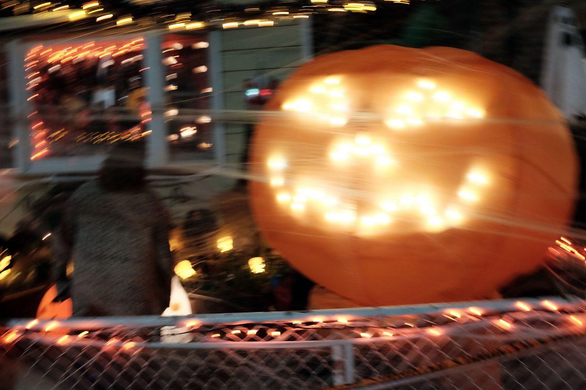 In this file image, a Halloween scene can be viewed outside of a New York City home on Halloween night on October 31, 2015. (Spencer Platt/Getty Images)