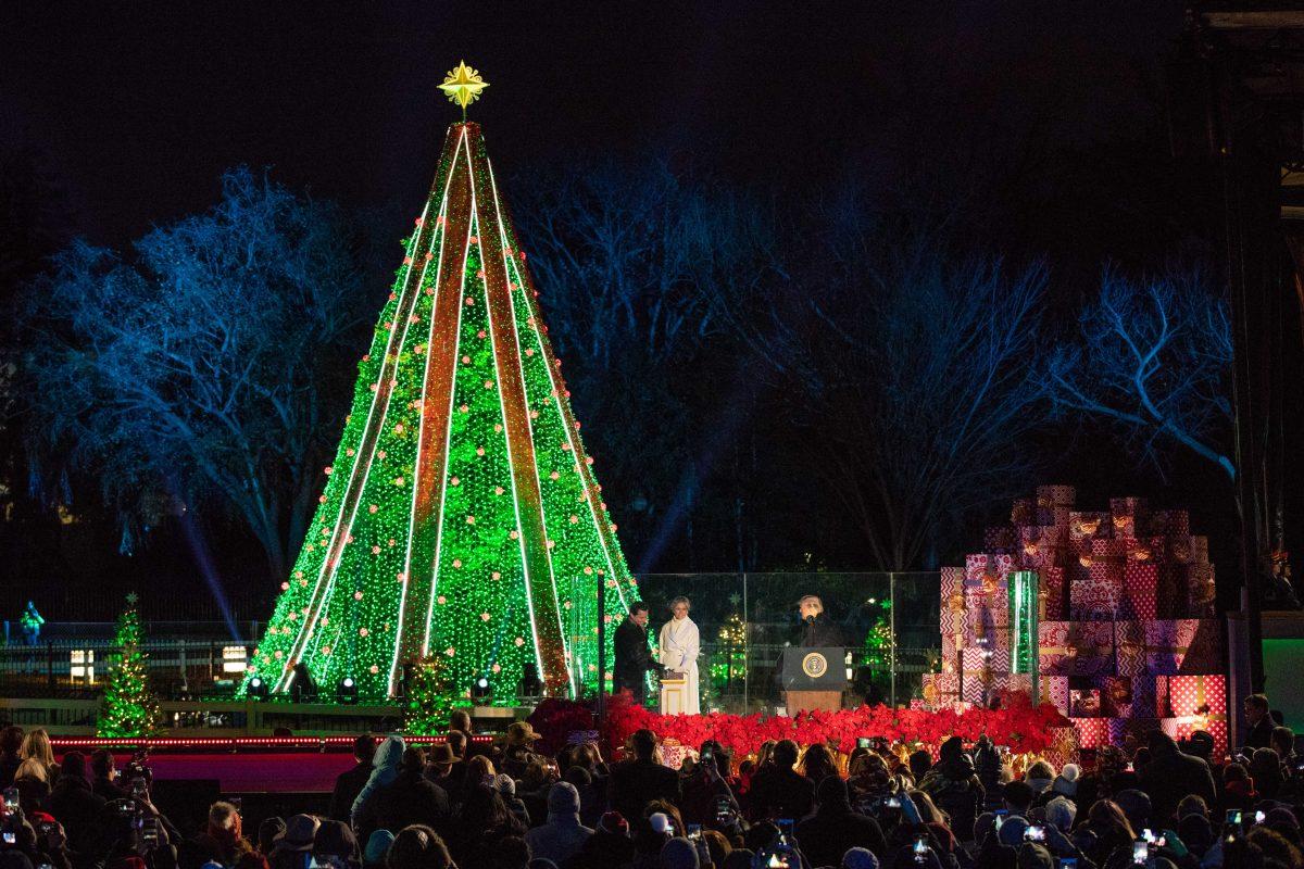 President Donald Trump and First Lady Melania Trump attend the lighting of the National Christmas Tree in Washington on Nov. 28, 2018. (Samira Bouaou/The Epoch Times)