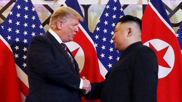 U.S. President Donald Trump and North Korean leader Kim Jong Un shake hands before their one-on-one chat during the second U.S.-North Korea summit at the Metropole Hotel in Hanoi, Vietnam on Feb. 27, 2019. (Leah Millis/Reuters)