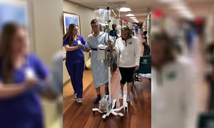 Victim Drew Pescaro Walks for the First Time Since UNC Charlotte Shooting