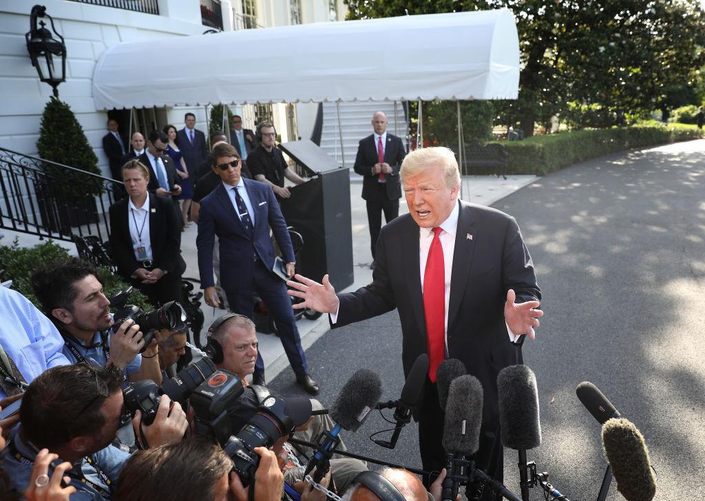 President Donald Trump answers questions on the comments of special counsel Robert Mueller while departing the White House May 30, 2019 in Washington. (Win McNamee/Getty Images)
