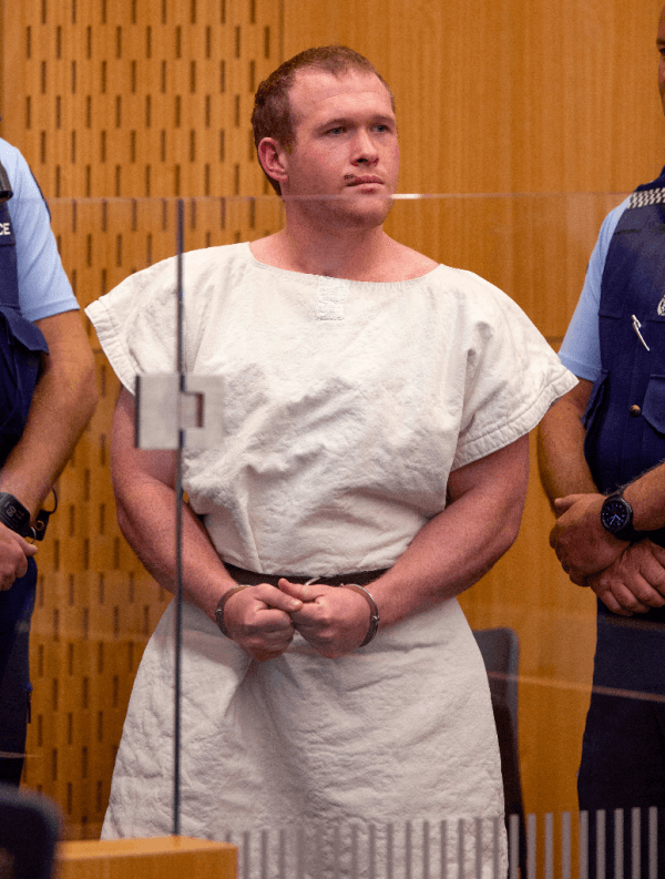 Brenton Tarrant, the man charged in the Christchurch mosque shootings, appears in the Christchurch District Court, in Christchurch, New Zealand, on March 16, 2019. (Mark Mitchell/AP Photo)