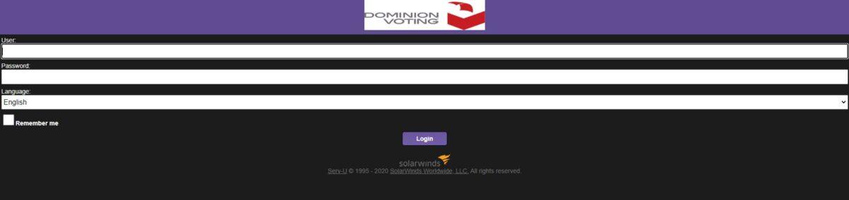 A screenshot of Dominion Voting Systems' website shows the use of SolarWinds software. (Screenshot/Dominion Voting Systems)