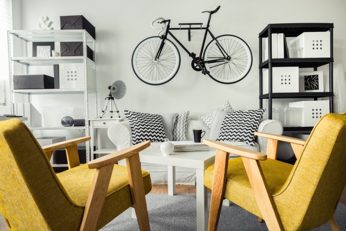 Small E Living Multi Functional Furniture Doubles As Storage Storing A Bicycle On The Wall Is Aesthetically Pleasing And Also Frees Up Floor E