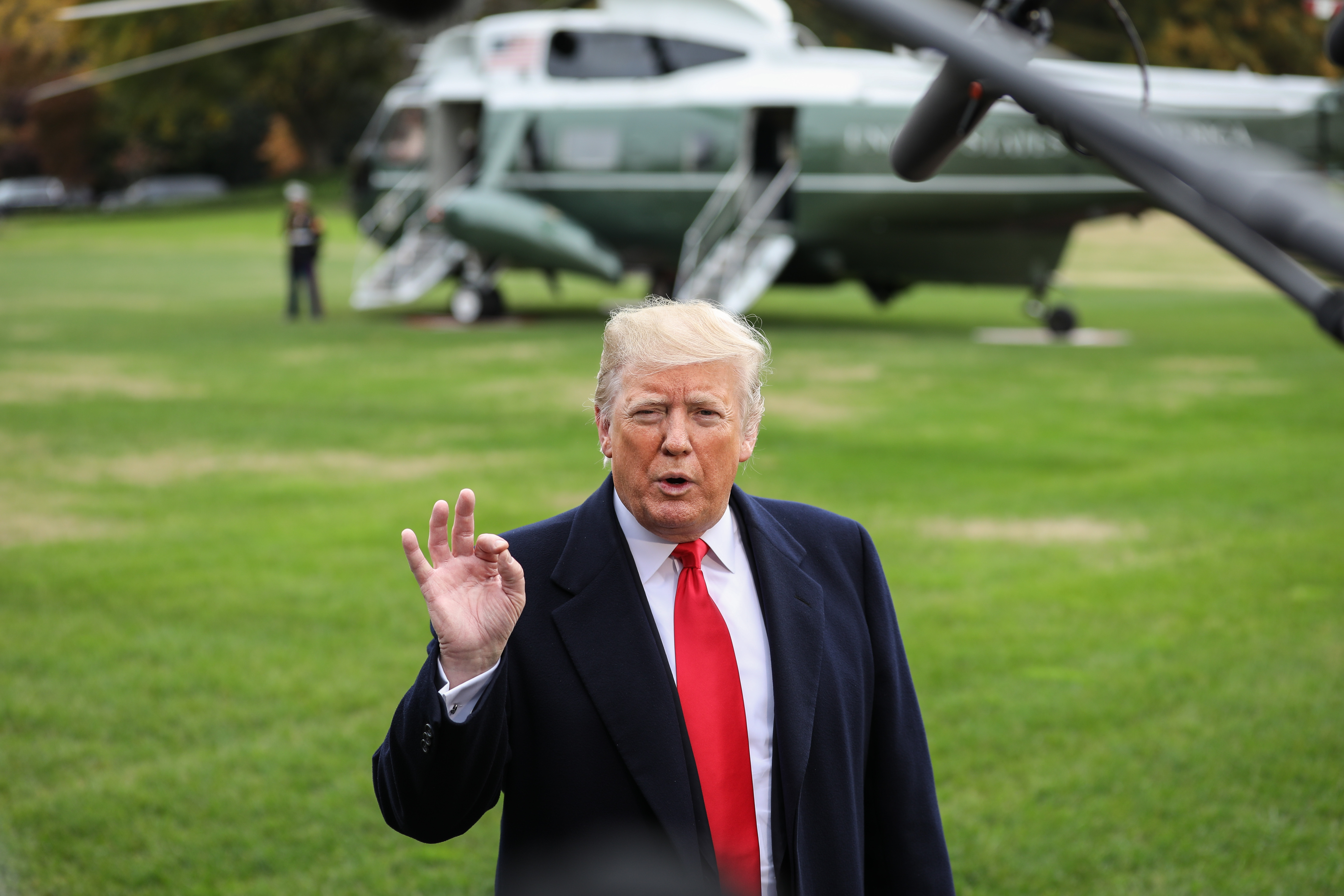 President Donald Trump speaks to the press on the South Lawn of the White House in Washington