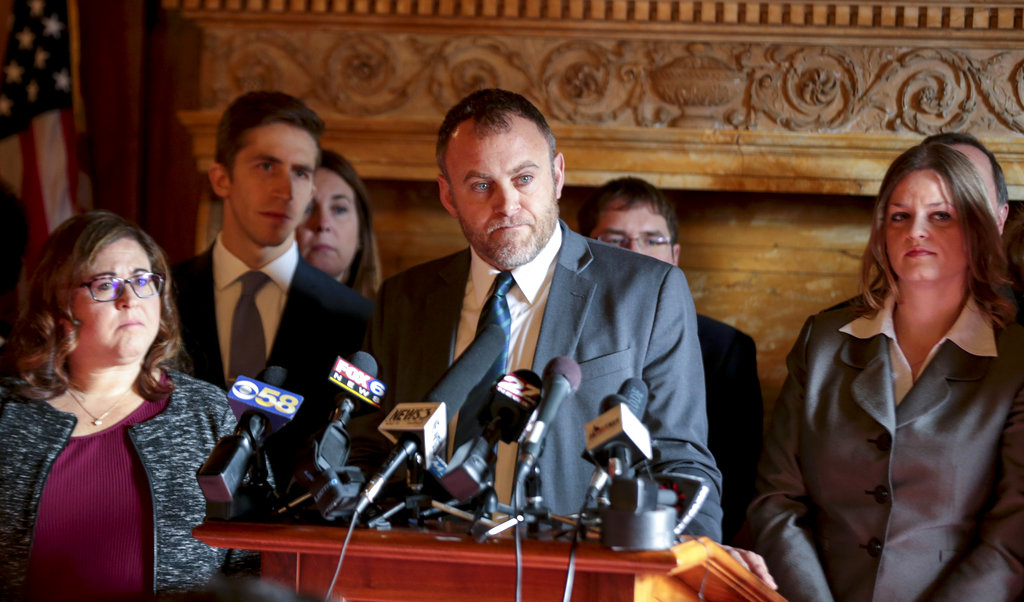 Wisconsin Minority Leader Gordon Hintz holds a press conference
